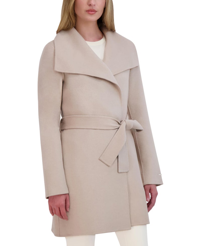 Tahari Women's Double-Faced Luxury Soft Wool Blend Peacoat- Wrap Wool Coat with Removable Belt, Soft Almond, X-Small - Image 2